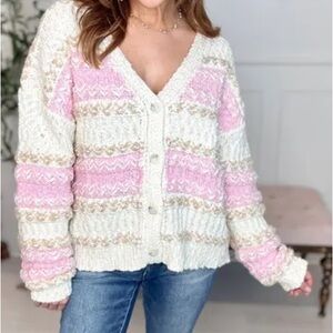 Very J Cream and Pink Textured Cardigan
